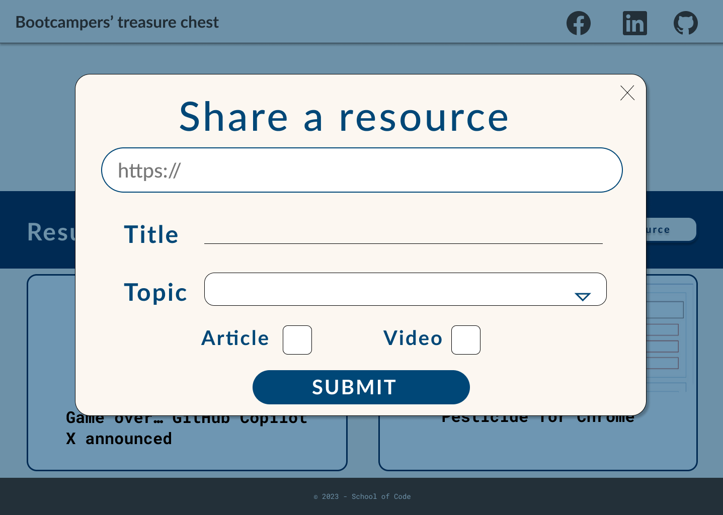 Potential design for an add resource pop up